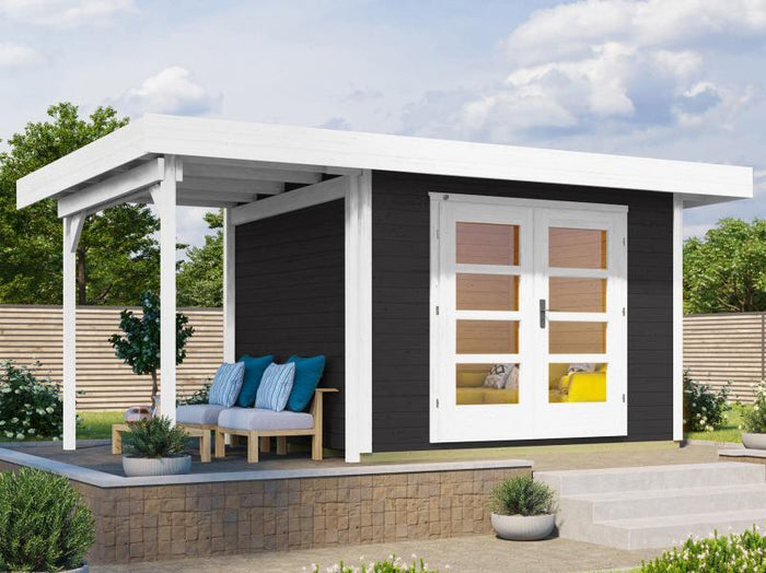 Weka Gartenhaus 126 Gr. 2 in anthrazit mit Anbaudach 150 cm