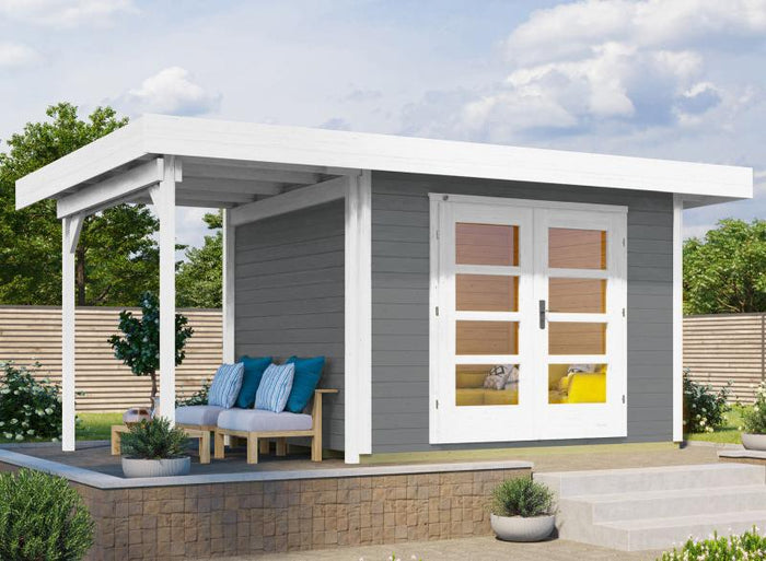 Weka Gartenhaus 126 Gr. 2 in grau mit Anbaudach 150 cm