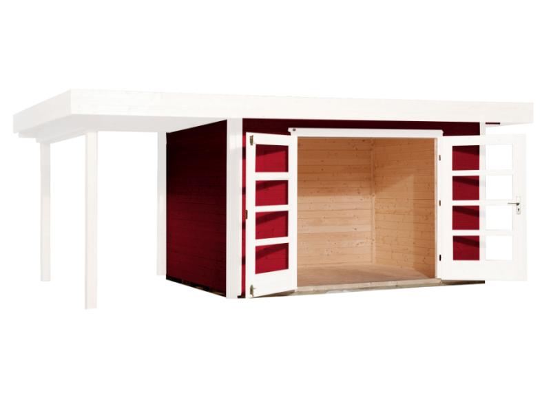 Weka Gartenhaus 126 Gr. 2 in schwedenrot mit Anbaudach 150 cm