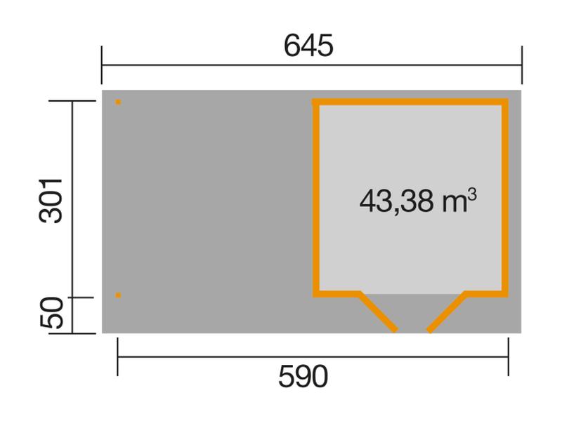 Weka Gartenhaus 126 Gr. 2 natur mit Anbaudach 300 cm