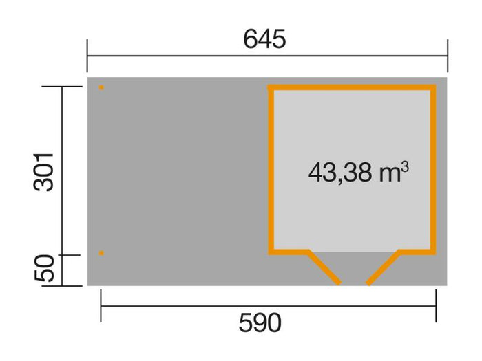 Weka Gartenhaus 126 Gr. 2 natur mit Anbaudach 300 cm