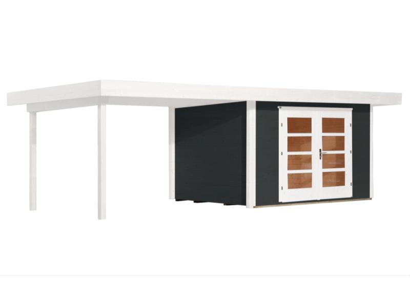 Weka Gartenhaus 126 Plus Gr. 1 anthrazit mit Anbaudach 300 cm