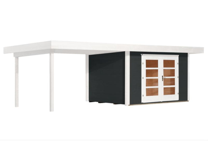 Weka Gartenhaus 126 Plus Gr. 1 anthrazit mit Anbaudach 300 cm