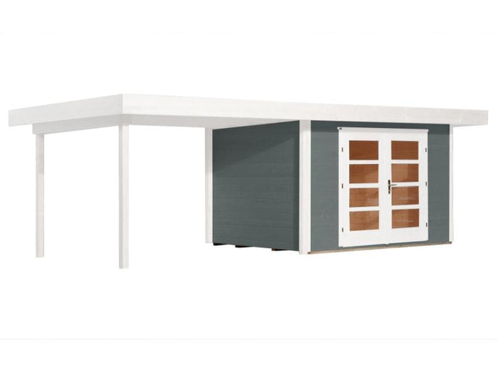 Weka Gartenhaus 126 Plus Gr. 1 grau mit Anbaudach 300 cm