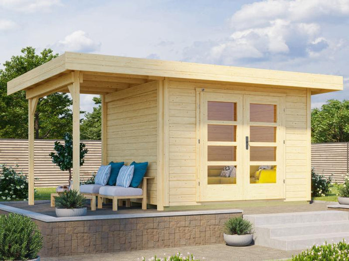 Weka Gartenhaus 126 Plus Gr. 1 mit Anbaudach 150 cm natur