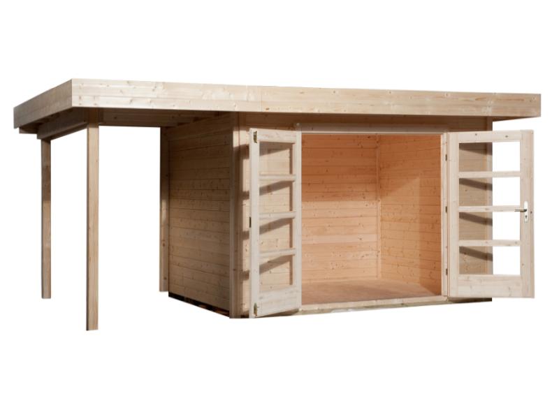 Weka Gartenhaus 126 Plus Gr. 1 mit Anbaudach 150 cm natur