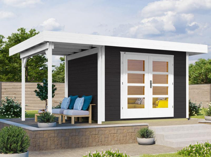 Weka Gartenhaus 126 Plus Gr. 1 mit Anbaudach 150 cm anthrazit