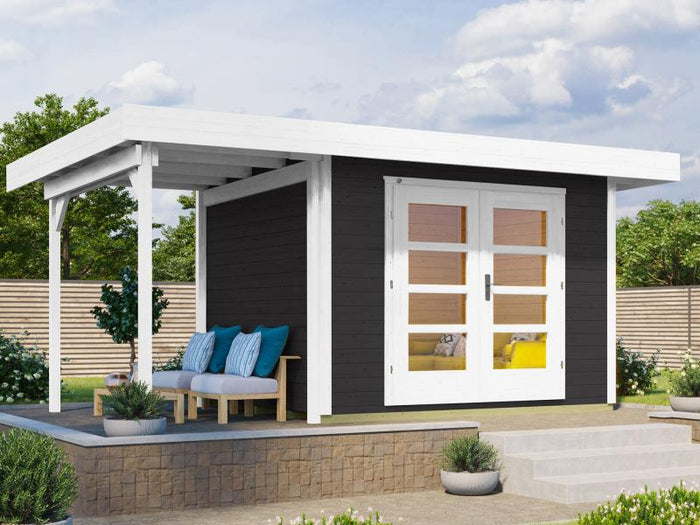 Weka Gartenhaus 126 Plus Gr. 2 anthrazit mit Anbaudach 150 cm