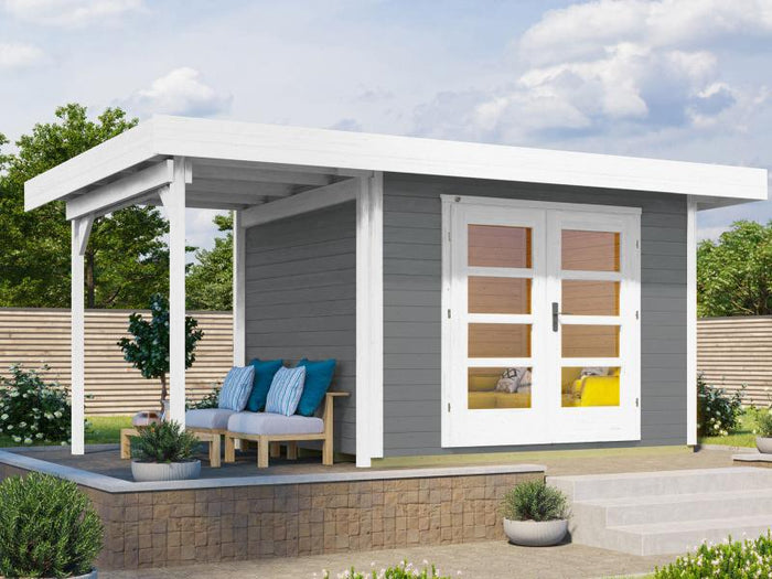 Weka Gartenhaus 126 Plus Gr. 2 grau mit Anbaudach 150 cm