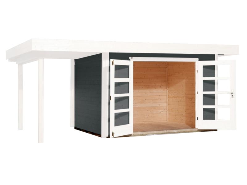Weka Gartenhaus 126 Plus Gr. 2 grau mit Anbaudach 150 cm