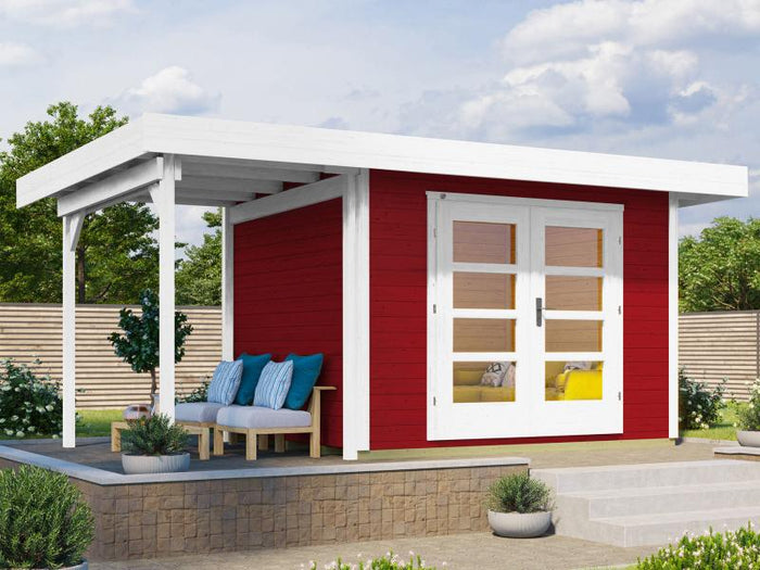 Weka Gartenhaus 126 Plus Gr. 2 schwedenrot mit Anbaudach 150 cm