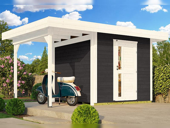 Weka Gartenhaus 172 Größe 2 anthrazit mit Anbaudach 147 cm