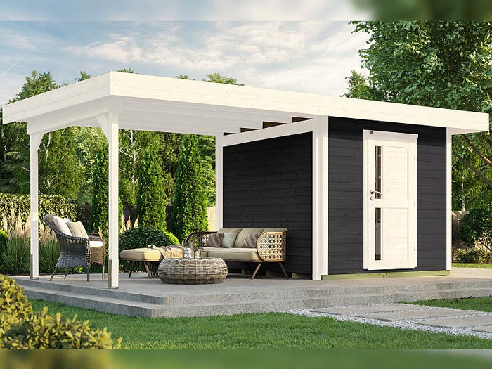 Weka Gartenhaus 172 Größe 2 anthrazit mit Anbaudach 295 cm