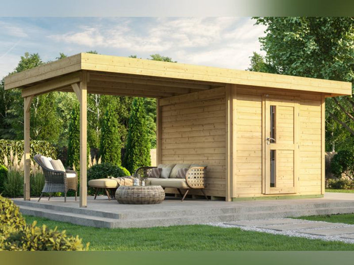 Weka Gartenhaus 172 Größe 2 natur mit Anbaudach 295 cm