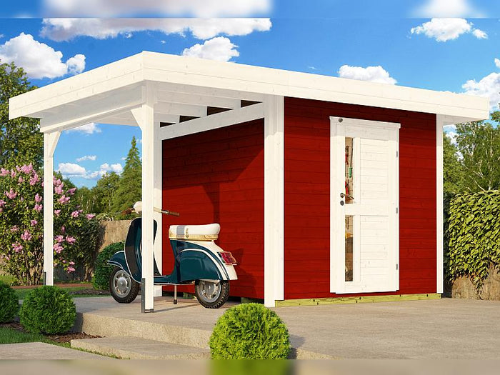 Weka Gartenhaus 172 Größe 2 schwedenrot mit Anbaudach 147 cm