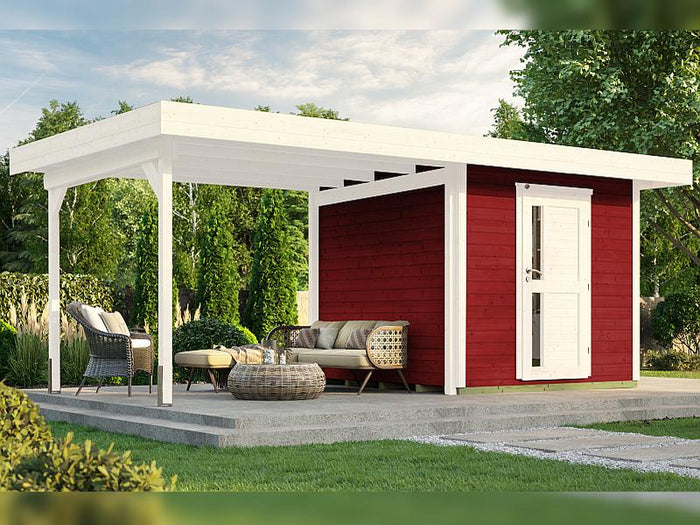 Weka Gartenhaus 172 Größe 2 schwedenrot mit Anbaudach 295 cm