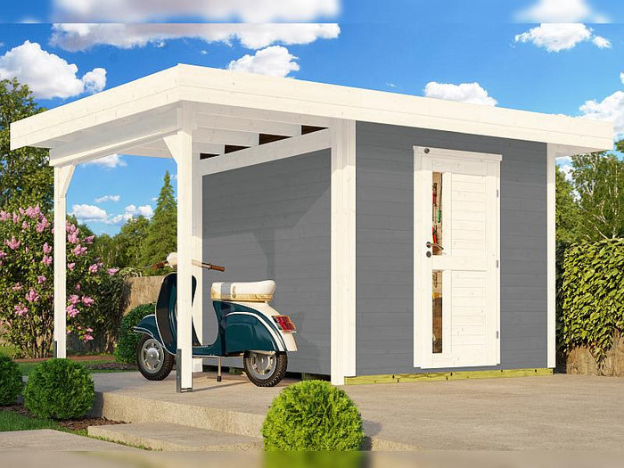 Weka Gartenhaus 172A Größe 1 grau mit Anbaudach 147 cm