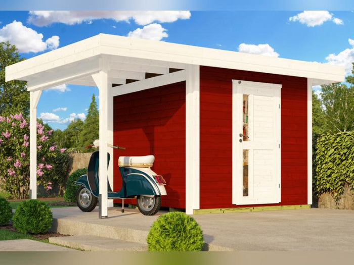 Weka Gartenhaus 172A Größe 1 schwedenrot mit Anbaudach 147 cm