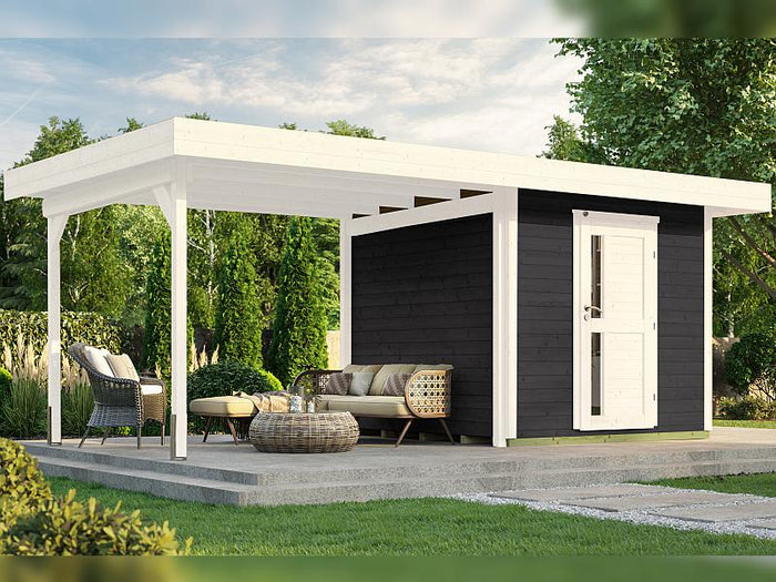 Weka Gartenhaus 172B Größe 1 anthrazit mit Anbaudach 295 cm