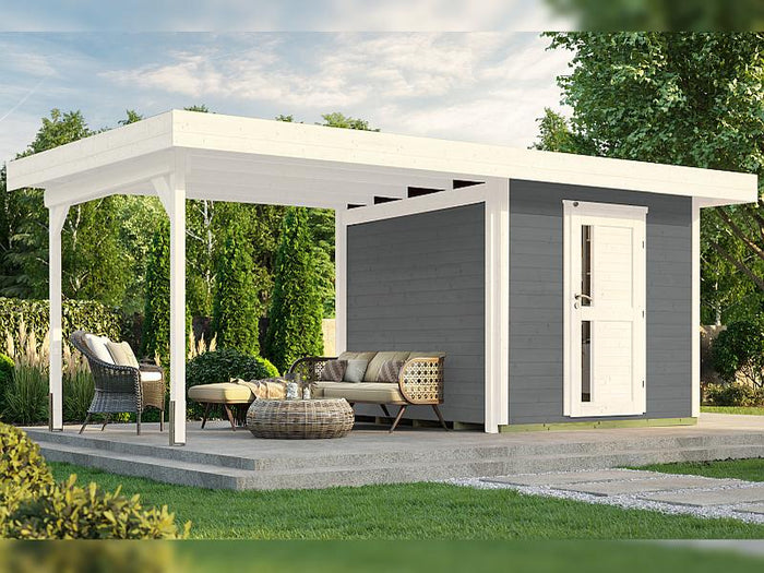 Weka Gartenhaus 172B Größe 1 grau mit Anbaudach 295 cm
