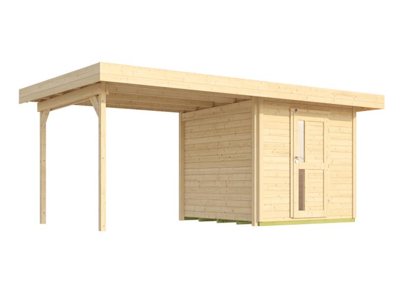 Weka Gartenhaus 172B Größe 1 natur mit Anbaudach 295 cm