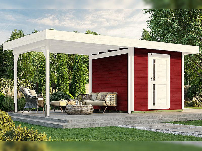 Weka Gartenhaus 172B Größe 1 schwedenrot mit Anbaudach 295 cm