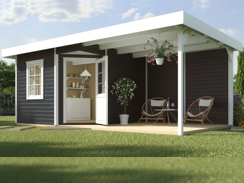 Weka Gartenhaus 213 Plus Gr 2 anthrazit Anbau 300 cm