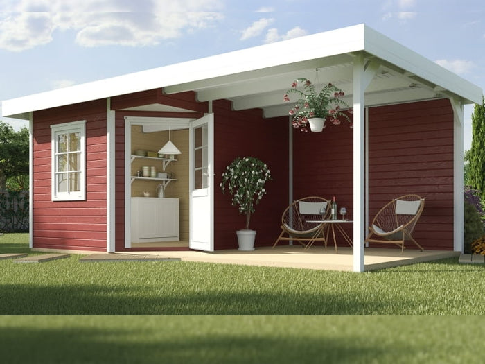 Weka Gartenhaus 213 Plus Gr 2 schwedenrot Anbau 300 cm