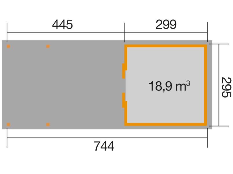 Weka Gartenhaus 225 Gr. 2 und Anbaudach 445 cm
