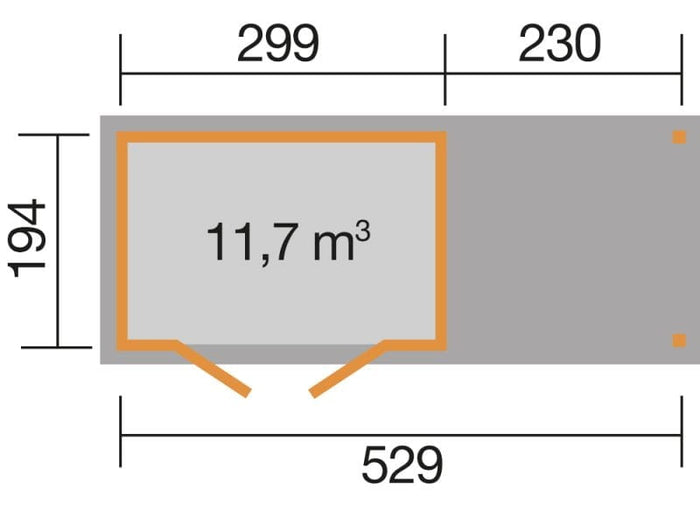 Weka Gartenhaus 321 Größe 4 natur Anbau 230 cm