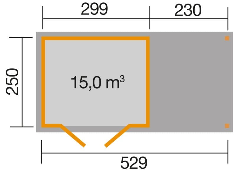 Weka Gartenhaus 321 Größe 5 mit Anbaudach 230 cm