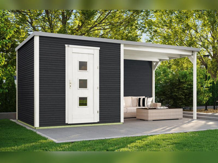 Weka Gartenhaus 413 B Gr 1 anthrazit mit Anbau 300 cm