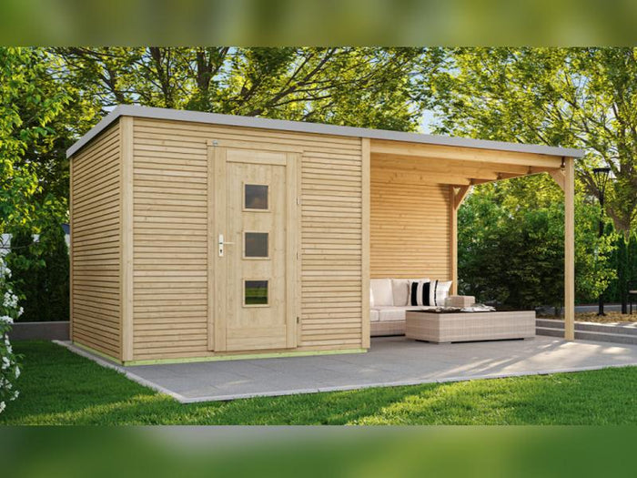 Weka Gartenhaus 413 B Gr 1 natur mit Anbau 300 cm