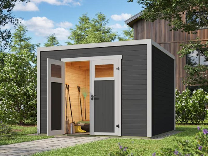 Weka Gartenhaus Batu 1, 28mm, inkl. moderner Rahmen-Doppeltür, Dunkelgrau