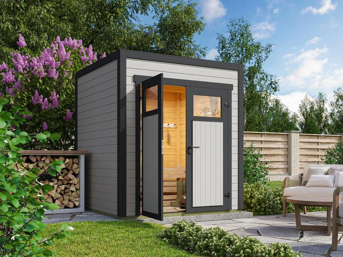 Weka Gartenhaus Batu 1, 28mm, inkl. moderner Rahmen-Doppeltür, Hellgrau