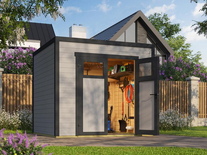 Weka Gartenhaus Batu 1,5, 28mm, inkl. Rahmen-Doppeltür, Hellgrau