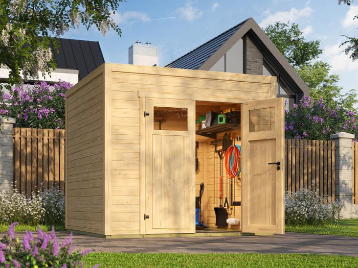 Weka Gartenhaus Batu 2, 28mm natur, inkl. moderner Rahmen-Doppeltür