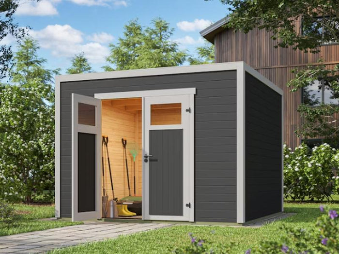 Weka Gartenhaus Batu 2, 28mm, inkl. moderner Rahmen-Doppeltür, Dunkelgrau