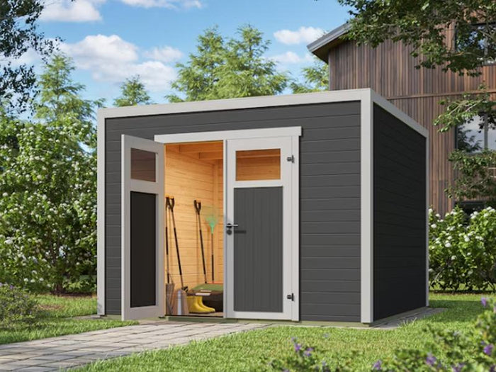 Weka Gartenhaus Batu 3, 28mm, inkl. moderner Rahmen-Doppeltür, Dunkelgrau