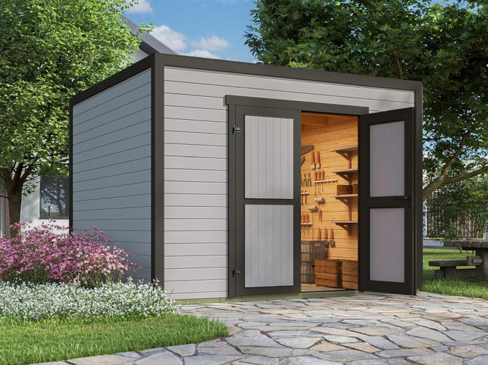 Weka Gartenhaus Batu 3, 28mm, inkl. Vollholz-Doppeltür, Hellgrau