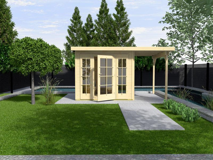 Weka Gartenhaus wekaLine 172 Größe 2 natur E-Glastür und 2 Fensterpaneele Anhang 300 cm