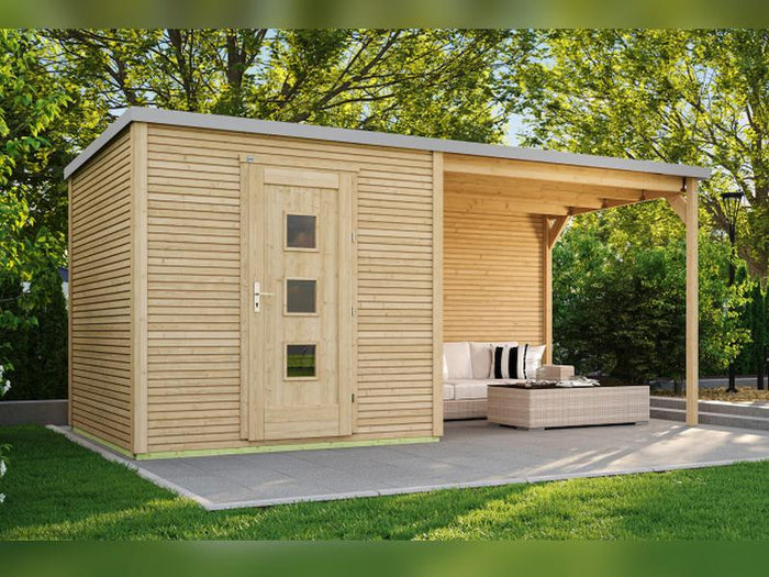 Weka Gartenhaus wekaLine 413 B Gr 2 natur mit Anbau 300 cm