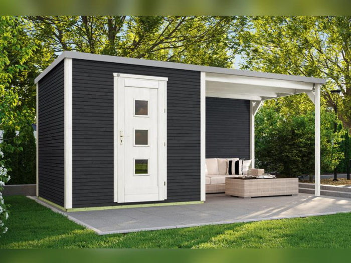 Weka Gartenhaus wekaLine 413 B Gr 2 anthrazit mit Anbau 300 cm