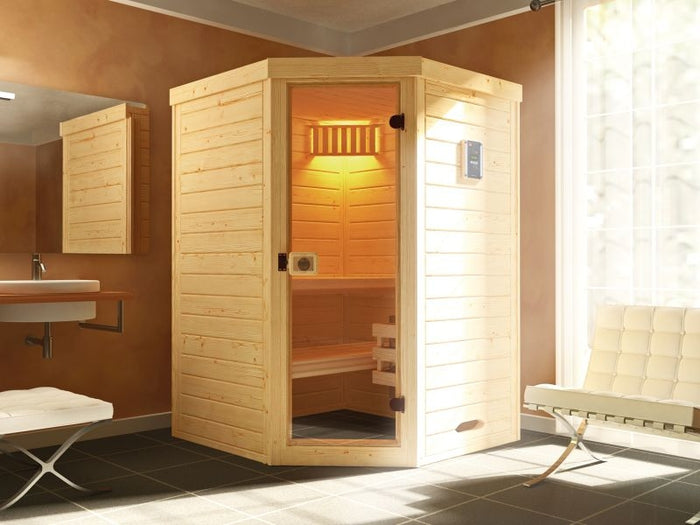 Weka Massivholz-Elementsauna Laukkala 1 GT, inkl. 3,6 kW Ofen Kompakt integr. Steuerung, mit  Sauna-