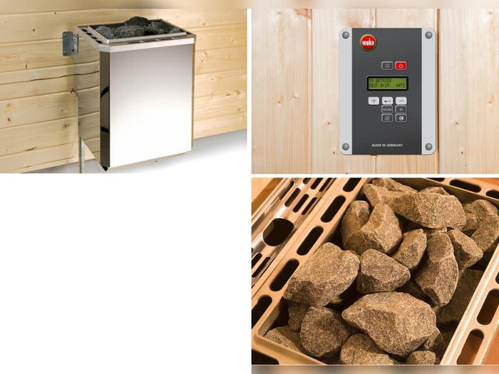 Weka Massivholz-Elementsauna Laukkala 2, inkl. 7,5 kW OS mit Saunaleuchtenset