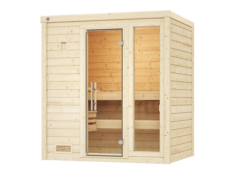 Weka Massivholzsauna Bergen 1 GTF, inkl. 5,4 Ofen Kompakt integr. Steuerung und bodentiefes Fenster