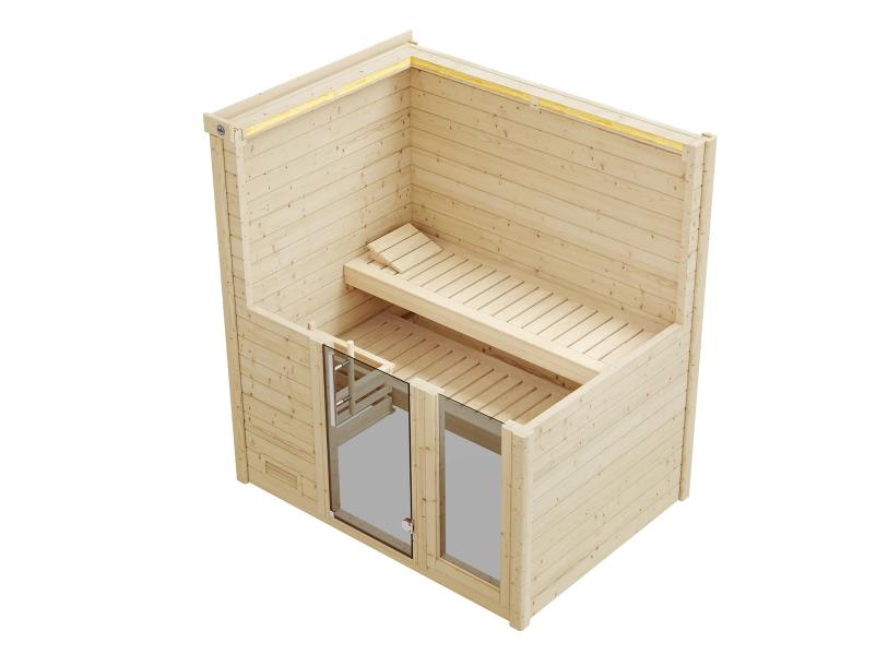 Weka Massivholzsauna Bergen 1 GTF, inkl. 5,4 Ofen Kompakt integr. Steuerung und bodentiefes Fenster