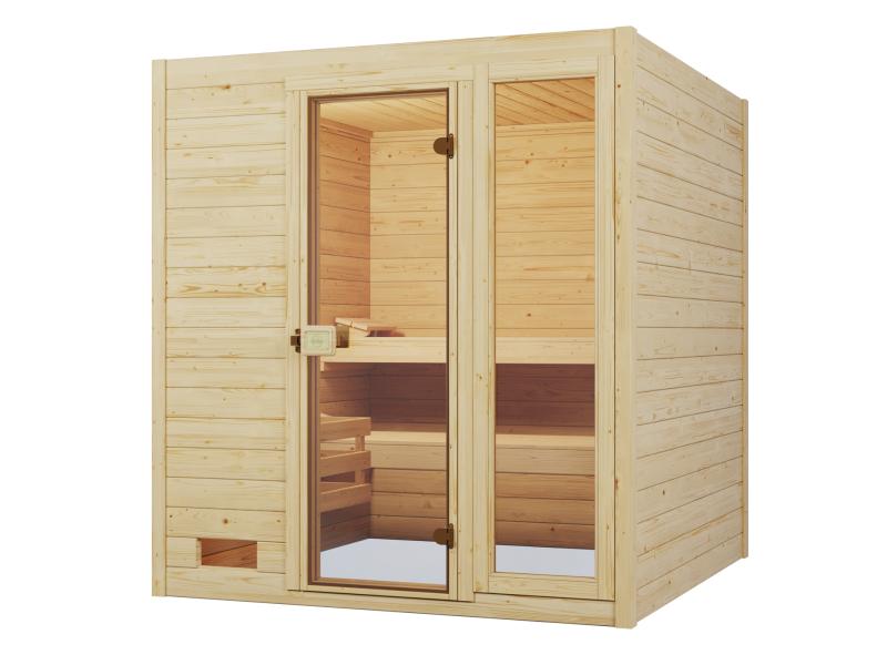 Weka Massivholzsauna Valida 3 GTF Sparset inkl. 9 kW Kompakt-Ofenset und Sauna-Leuchtenset