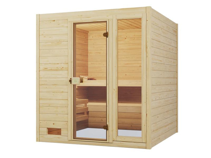 Weka Massivholzsauna Valida 3 GTF Sparset inkl. 9 kW Kompakt-Ofenset und Sauna-Leuchtenset