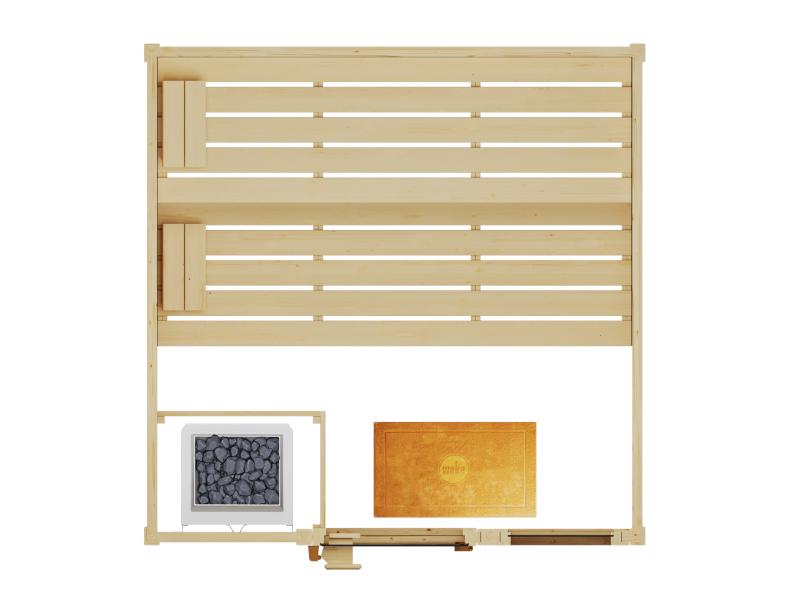 Weka Massivholzsauna Valida 3 GTF Sparset inkl. 9 kW Kompakt-Ofenset und Sauna-Leuchtenset